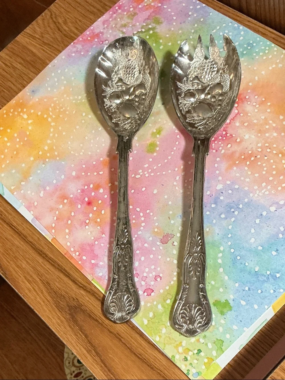 Vintage FB Roger’s Italy Silver plate large ornate salad serving Fork & Spoon
